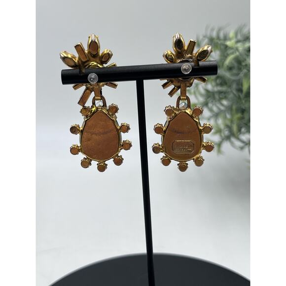 Elizabeth Cole Designer Bright Green Crystal Lennon Drop Dangle Runway Earrings - Picture 8 of 16